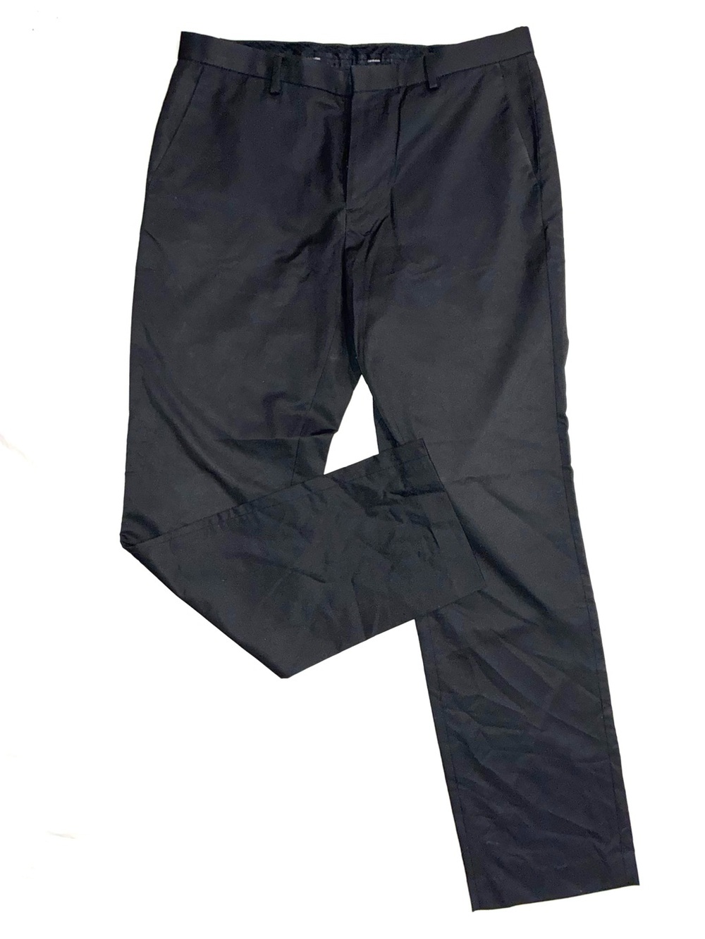 Calvin Klein Slim Fit Men's Plain Black Dress Pants - No Pin Strips